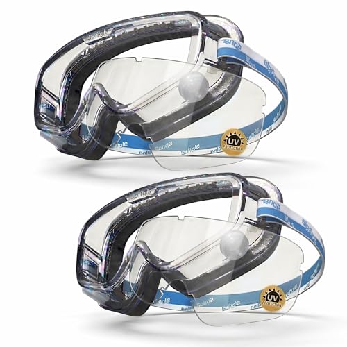Safety Goggles Over Glasses, Spare Lens Included, ANSI Z87.1 Anti-Fog, Dual Foam Seal, Lab Construction Work Workshop - size: 2 Goggles + 2 Replacement Lenses