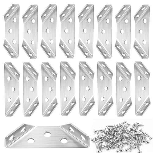 ELANE L Brackets for Wood with Screws,16 Pack Corner Brackets for Wood,Small L Brackets for Furniture Chair Drawer Cabinet (16)