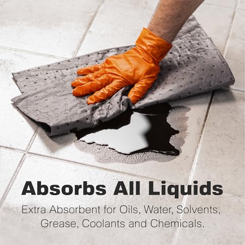 Raxwell Oil Absorbent Pads 200 Pack – 16” x 18” Heavy-Duty Spill Pads, 8-Layer Polypropylene, Dimpled & Perforated Universal Absorbent Sheets - Garage Floor Mat for Oil, Coolant, Water & Chemicals - size: 200 Count Case