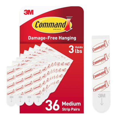 Command Indoor Medium Replacement Strips, 36 Strips, Damage-Free Wall Hanging, Re-Hang Medium Hooks for Home and Wall Decor, Holds up to 3 lb, White Adhesive - style: 36 Pairs