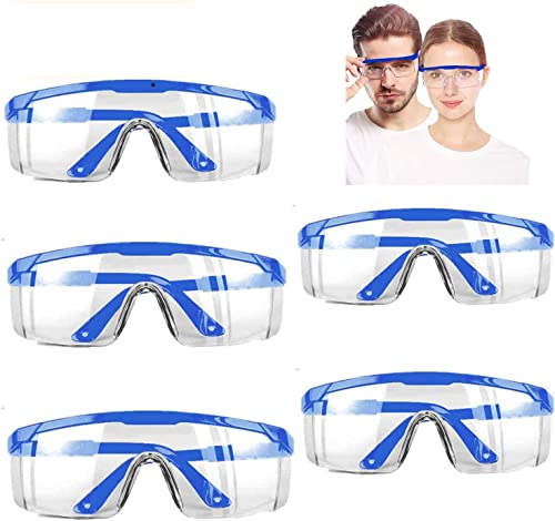 Safety Glasses,MOZEEDA Clear Safety Goggles Eye Protection Adjustable Temples, Anti-fog Lightweight Protective Glasses Eyewear Wide-Vision for Lab - color: Blue