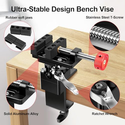 ArtyMaster 360° Rotating Mini Bench Vise with Quick-Release Ratchet Wrench, 2.48" General-Purpose Table Vise for Woodworking, Metalworking, Modeling, Mini Vice Clamp for Small Projects WT104C - style: Mini Vise 360°