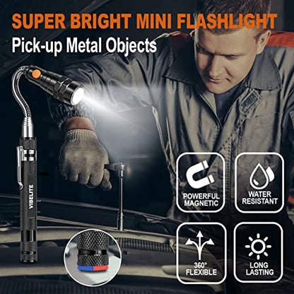 VIBELITE Telescoping Magnetic Pick Up Tool with 1lb& 15lb Pickup Rod, Round& Square 360 Swivel Adjustable Inspection Mirror, Flexible LED Flashlight, Gifts for Men, Women, Him, Birthday Gifts for Men - style: Black Magnetic Tool Set