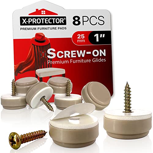 Chair Glides X-PROTECTOR – 8 PCS 1" Furniture Glides – Screw-On Chair Sliders – Premium Chair Leg Floor Protectors – Slide Furniture Effortlessly on All Floor Types with Small Furniture Sliders! - size: 1 inch (8 pieces) - Beige