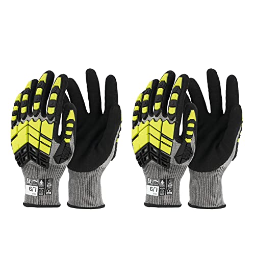 2 Pairs Safety Work Gloves,Impact Gloves for Men Women,Cut Resistant Non-Slip Heavy Duty Gloves with Nitrile Grip,Touch Screen Glove with Impact Protection for Mechanic Construction, Large - color: Yellow, size: Large (Pack of 2)