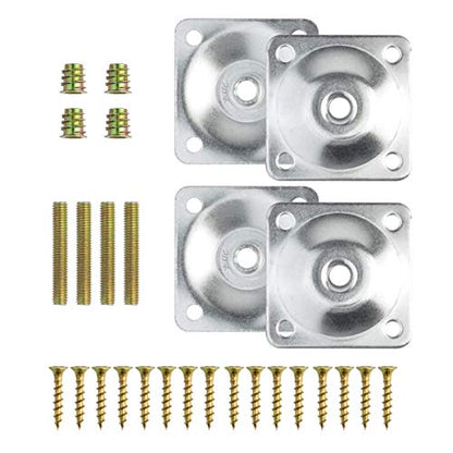 4Pcs Furniture Leg Mounting Plates Kit with M8 Hanger Bolts & Adapters - Heavy Duty T-Plate Repair Kit for Sofa,Couch,Chair,Ottoman, Table Legs, 2"x2" Metal Brackets for Wobbly Furniture Fix - color: Silver