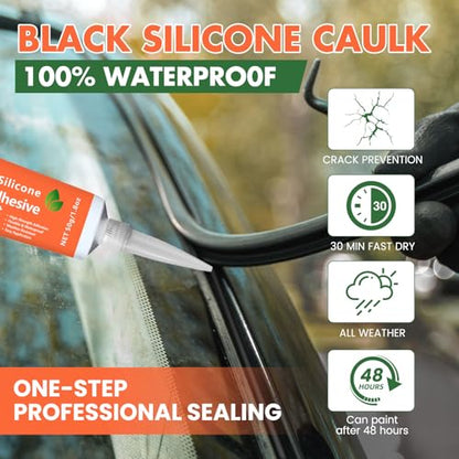 RTV Silicone Sealant Adhesive, 100% Waterproof Silicone Caulk, Strong Adhesion, Shrink & Crack Resistant, All-Purpose Caulk for Car, Kitchen, Bathroom, Window & Door Sealing – 1.8 Oz (White) - color: White