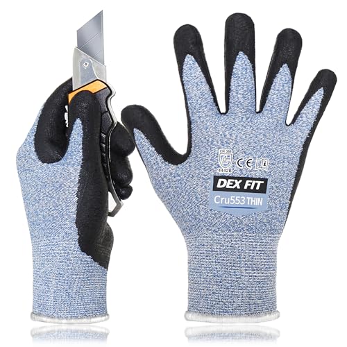 DEX FIT Level 5 Extreme Cut Resistant Gloves Cru553 Thin, Non-Slip Power Grip, Professional Grade 3D Comfort Fit, Thin & Lightweight, Breathable, Touchscreen Compatible, Itch-Free; Blue S (7) - color: Blue, size: Small(1 Pair)