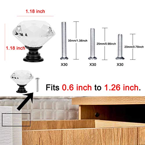 YourGift 30 Pack Drawer Knobs Diamond Shaped Crystal Glass 30mm Cabinet Knobs Pull Handle (30 mm, 30 Pack, Black) - color: Black, size: 30 mm, 30 Pack