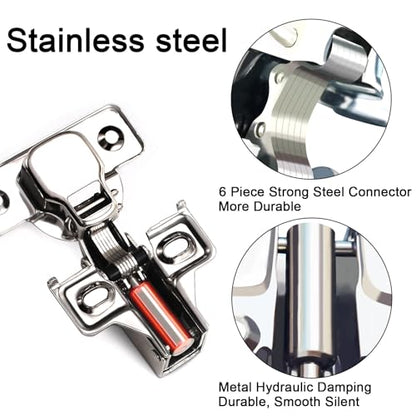 8 Pack 1/2 inch Overlay Soft Close Cabinet Door Hinges for Kitchen Cabinet Hinges Hidden Hinge Stainless Steel Concealed Kitchen Cabinet Hinge Self Closing Screw Holes Distance of Cup is 45 mm