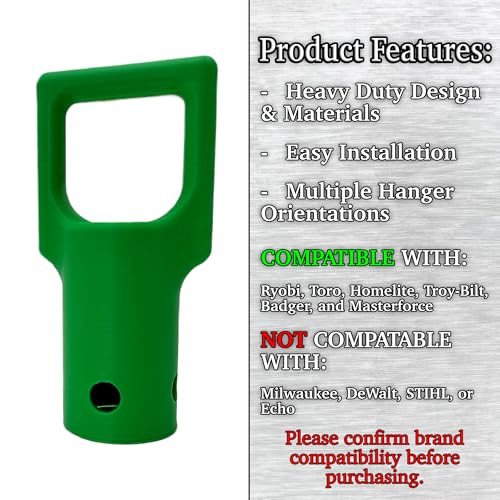 Heavy Duty Trimmer Attachment Hanger 4 Pack – Green – Wall Mount Hooks for Garage & Shed – Fits Ryobi, Toro, Homelite, Troy-Bilt, Badger, Masterforce Weed Eater, String Trimmer, Blower, Edger Tools - color: Green