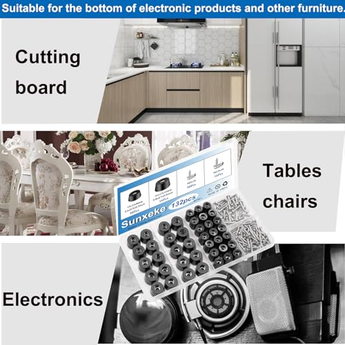 132Pcs Rubber Feet for Cutting Board with Stainless Washer Screws Assortment Kit,2 Sizes (0.6inch, 0.8inch),Non Slip Rubber Bumper Feet for Furniture, Cabinets, Electronics - size: 132pcs - 2 size