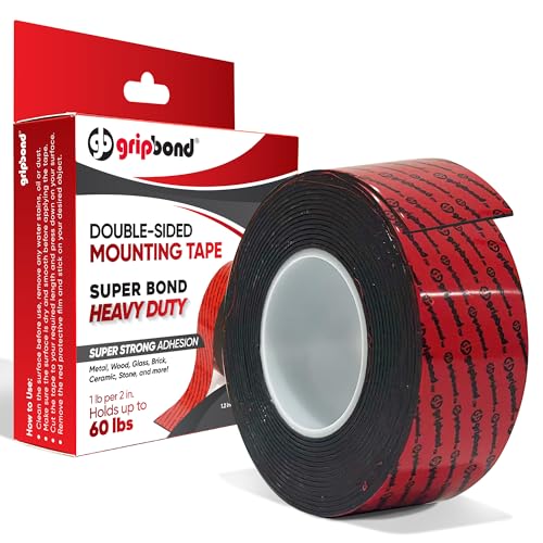 GripBond Black Super Bond Heavy Duty Double Sided Tape, 1 Roll (10 Ft), 1.2” x 120” – Waterproof Adhesive Mounting Tape for Indoor/Outdoor, Walls, Automotive, Car, LED Strip Lights, Home, Office - color: Black - Super Bond, size: 1.2” x 120” (1 Roll)