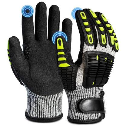 Impact Reducing Work Gloves for Men - ANSI Cut Level A5 with TPR Knuckle Guards & Shock Absorption, Nitrile Coated Palm for Maximum Grip, Heavy Duty for Construction, Warehouse, Auto Repair (M) - size: Medium