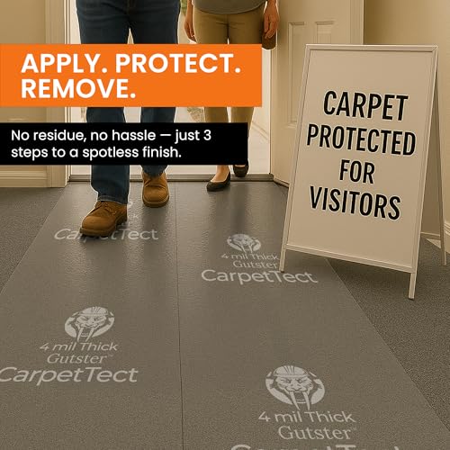 CarpetTect Floor Protection 24" x 200' | Heavy-Duty 4Mil Carpet Protection Film with Strong Adhesive | Plastic Carpet Protector & Surface Shield for Construction, Pets & Hardwood Floors