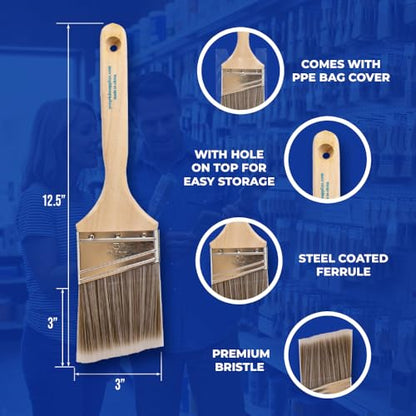 Pro Grade - Paint Brushes - 2Ea 3" Angle Brushes - size: 2Ea H 3A