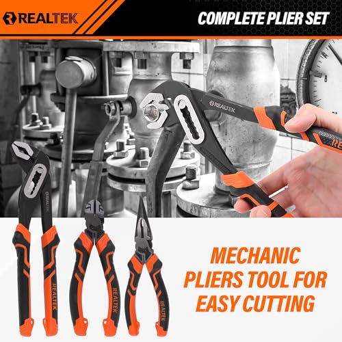 REALTEK 100 Piece Mechanic Tool Set, Car Tool Kit, Cr-V Socket Wrench Auto Repair Kit Includes Socket Accessories, Pliers, Heavy Hammer, Screw Drivers, General Households Tools with Larger Case
