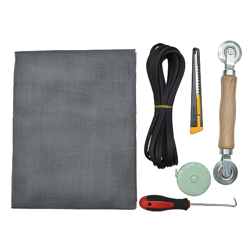 39"×59" Black Fiberglass Adjustable Window Screen Mesh Repair Kit with 20' Spline and Spline Roller Window Screens Replacement for Patio/Porch/Basement Window/Dining Room/Kitchen/Bedroom/Living Room - color: Gray, size: ‎39"×59" with tools
