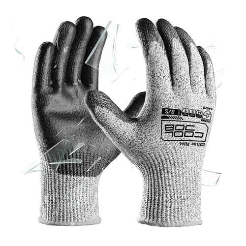 COOLJOB 12/120 Pairs Cut Resistant Safety Work Gloves with Grip, 13 Gauge Seamless Shell with PU Coating, ANSI A2 A4 A6, Gray - size: Medium (Pack of 12), style: Ansi A4 Cut Level