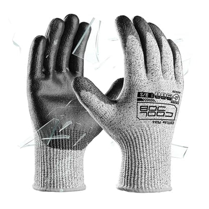 COOLJOB 12/120 Pairs Cut Resistant Safety Work Gloves with Grip, 13 Gauge Seamless Shell with PU Coating, ANSI A2 A4 A6, Gray - size: Small (Pack of 12), style: Ansi A4 Cut Level
