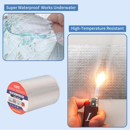 6" W X 16.4'L Waterproof Tape for Leaks Aluminum Butyl Tape with Adhesive for RV Repair, Glass Repairs, Air Mattress Patch, Window Caulking, Boat Sealing, Roof Patching - size: 6in x 16.4ft