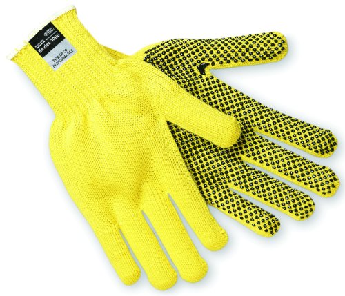 MCR Safety 9365L Kevlar Regular Weight 7 Gauge Dotted Gloves with PVC Dots On 1-Side, Yellow, Large, 1 Pair, 1-Pair - size: Large