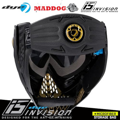 Maddog Dye i5 Thermal Anti-Fog Paintball Airsoft Mask Goggle System Combo with Microfiber Bag | Safety Certified Protection - color: Hypercam Black/Gold Fade