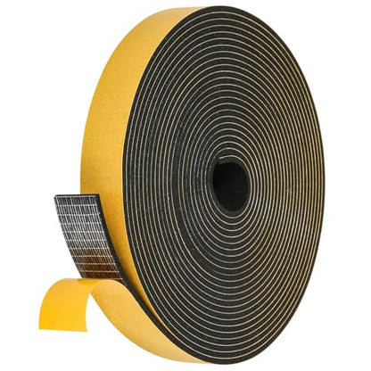 26Feet Weather Stripping Seal (1 Inch X 1/8 Inch) for Door Window, High Density Foam Tape, Soundproofing, Insulation Strip, Door Sealers for Door Frame- Black - size: 1 Inch X 1/8 Inch X 26Feet
