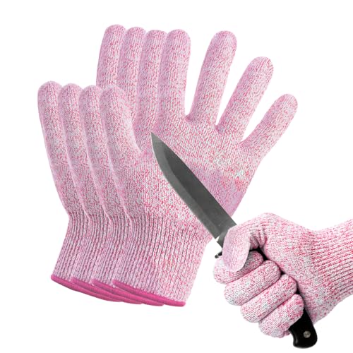 4 PCS Cut Resistant Gloves for Kids 4-6 Years Level 5 Protection Cutting Glove Food Grade for Cook Garden Whittling - color: Pink, size: XS(8-12 years old)