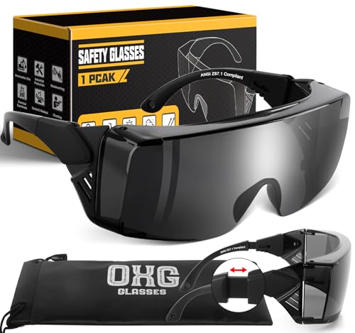 OXG Safety Glasses for Men Women Anti Fog, ANSI Z87.1 Anti Scratch Protective Eyewear UV400 Protection, Adjustable Temple - color: 1 Pack Grey