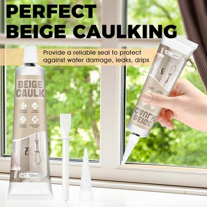 Beige Caulk, Silicone Caulk for Bathroom Shower Kitchen Tile Floor Sealing, Waterproof, Stronger Adhesion, Shrink & Crack Proof, with A Scraper for Applying Evenly, 100g - color: Beige