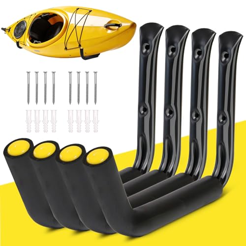 GEEDAR Heavy Duty Garage Storage Hooks (120 LB Capacity), 4packs, 15" Enforced Kayak Storage Hanger Wall Mounted Rack for Hanging Ladders, Bikes - size: 15"-120 Lb Capacity