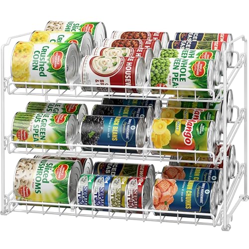 Simple Houseware Stackable Can Organizer Rack for Pantry/Cabinet - 11.5" D x 17" W x 13.75" H, Holds 36 Cans, 3-Tier Can Food Storage Dispenser, White - color: White, size: 1-Pack
