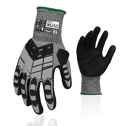 Safety Work Gloves, Impact Gloves for Men Women, Cut Resistant Non-Slip Heavy Duty Gloves with Nitrile Grip, Touch Screen Glove with Impact Protection for Mechanic Construction, X-Large, Grey - color: Grey, size: X-Large