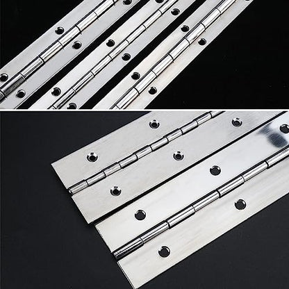 Continuous & Piano Hinges, 2Pcs Stainless Steel Continuous Hinge with Holes, Heavy Duty Polished Stainless Piano Hinges for Boats Cabinets Storage Box Door Windows Screw Included (Silver) (12'') - size: 12''