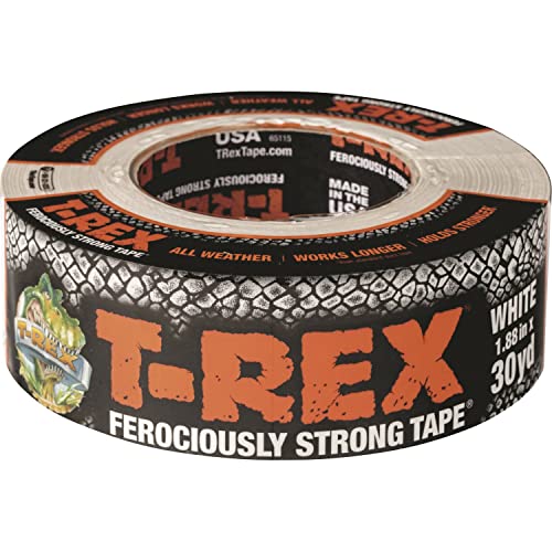 T-REX Ferociously Strong Tape, Duct Tape with UV Resistant & Waterproof Backing for Wood Brick Concrete and More, 30 yd. x 1.88", White, 1-Roll (241534) - color: White, size: 1-Roll, 30 Yds x 1.88"