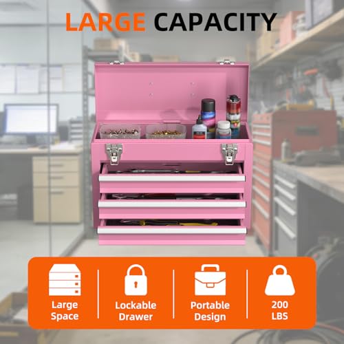 Heavy-Duty Metal Tool Chest with Drawers, Powder-Coated for Garage & Home (Pink) - color: Pink