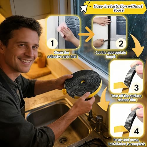 Durable Weather Seal Foam Tape: Strong Adhesive,Noise Reducing & Energy Saving,High-Density CR Foam Material,1/2" x 1/4" x 26 ft for Doors,Windows,AC - Easy Peel & Stick Seal Strip - size: 1/2 In x 1/4 In x 26Ft