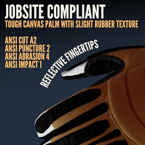 Cestus 8015, Impact Gloves, Reflective Fingertips, Canvas Palm (1,3,10,60 pairs) - size: Medium, style: 1 Pair