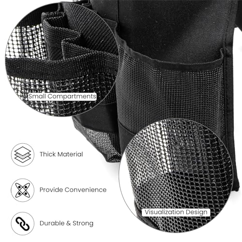 5 Gallon Bucket Tool Organizer, Adjustable Bucket Storage Bag with Mesh Compartments, Durable Black Garden Tool Caddy Swivel Seat Pouch for Ice Fishing, Car Cleaning, Hiking