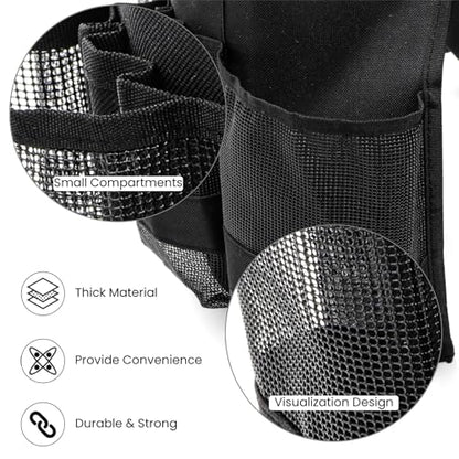 5 Gallon Bucket Tool Organizer, Adjustable Bucket Storage Bag with Mesh Compartments, Durable Black Garden Tool Caddy Swivel Seat Pouch for Ice Fishing, Car Cleaning, Hiking