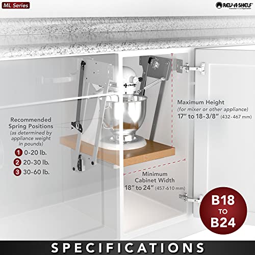 Rev-A-Shelf Heavy-Duty Stand Mixer Lift for Kitchen Base Cabinets with Soft-Close, Zinc - Spring-Loaded Lifting System for Small Countertop Appliance Storage, RAS-ML-HDSC - style: Lift Soft-Close