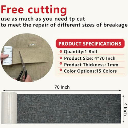 Gheeidau Linen Repair Tape 4x70 Inch Self-Adhesive Couch Patch Repair Fabric Patch for Furniture,Sofas,Cushion,Chairs,Bags,Linen Goods(Dark Grey) - color: Dark Grey