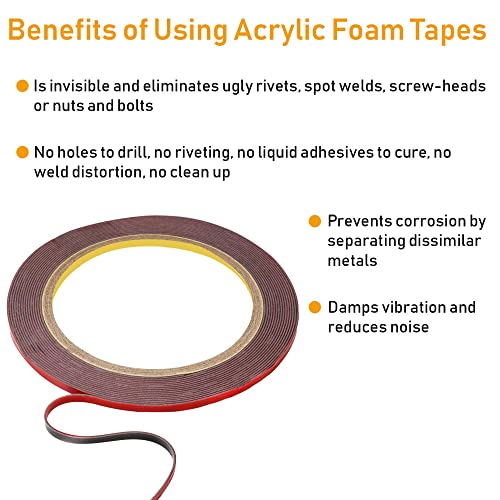 CANOPUS Double Sided Tape, 5952 Heavy Duty Mounting Tape, Strong Bond & Weatherproof Seal Strip for Automotive Mounting, Picture and Photo Frame, Poster, Craft, 0.125 in x 15 ft, Black, Made in USA - size: 0.125in X 5yd