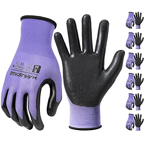 MANUSAGE Safety Work Gloves - Protective Glove for Men & Women - Ultrathin Hand Protection - For Construction, Gardening, Landscaping - Purple - Size XL - 6 Pairs - color: Purple, size: X-Large, style: 6 Pairs