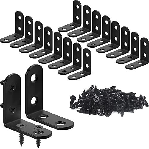 18PCS L Bracket Corner Bracket, FATLODA Stainless Steel L Brackets for Shelves, Black Small Right Angle Bracket, Metal Corner Brace for Wood Furniture Cabinet Chair with 72PCS Screws (1.57x1.57 in) - color: Black, size: 40 mm