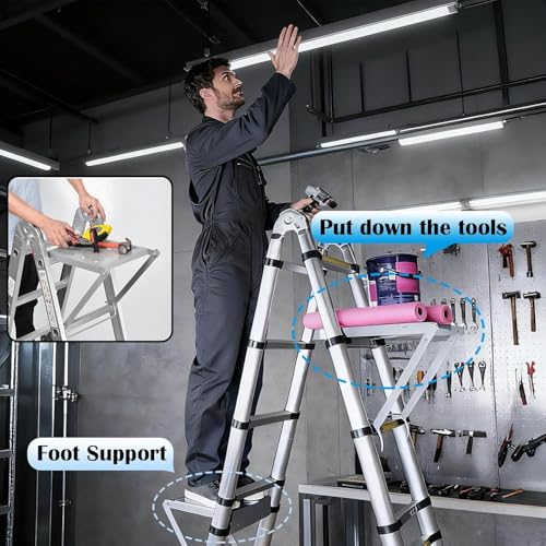 DYRABREST Ladder Work Platform Accessory Foldable Heavy Duty 330lbs Capacity Hanging Step for Multi-Purpose Articulated Ladders Silver