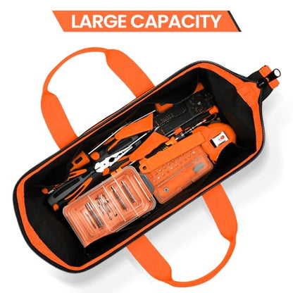 Tool Bag, Large Tool Organizer Bag with 18 Pockets,15.7x 11.4x 9.8 inch, Heavy Duty 600D Fabric, Black and Orange - size: 14.2inch