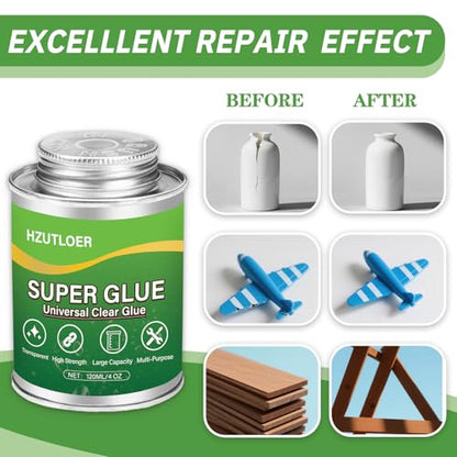 Super Glue,Clear Glue with Brush,4 oz All Purpose Strong Adhesive,Instant Superglue Multi-Purpose Glue for Wood,Ceramic,Leather,Plastic,Glass,Metal,Rubber,DIY Crafts