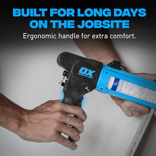 OX Pro Compact Caulk Gun - 10 oz Rodless Manual Caulking Gun Tool - 7:1 Thrust Ratio Designed for Tight Spaces, Includes Belt Clip - Pistola De Silicona - size: 10 oz - Rodless